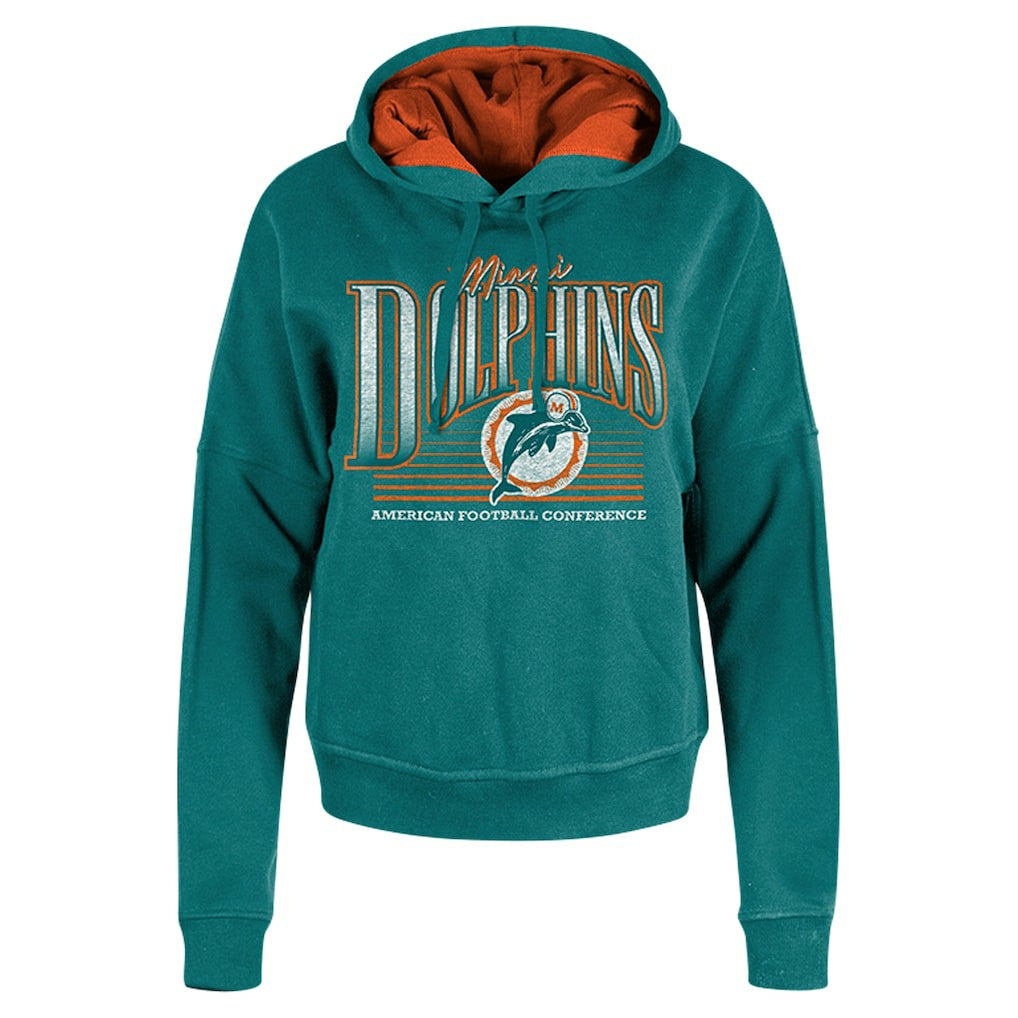 Miami Dolphins New Era Women's Throwback Boxy Pullover Hoodie Aqua