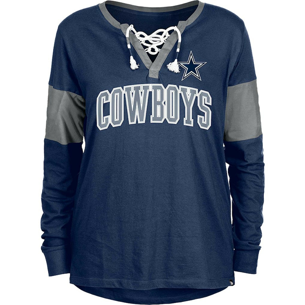 Dallas Cowboys New Era Women's Lace-Up Notch-Neck Long Sleeve T-Shirt Navy