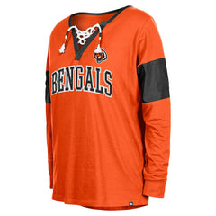Cincinnati Bengals New Era Women's Lace-Up Notch-Neck Long Sleeve T-Shirt Orange