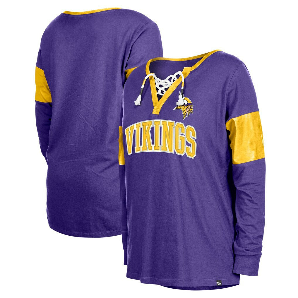 Minnesota Vikings New Era Women's Lace-Up Notch-Neck Long Sleeve T-Shirt Purple