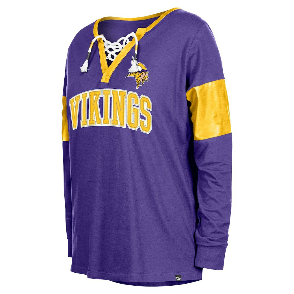 Minnesota Vikings New Era Women's Lace-Up Notch-Neck Long Sleeve T-Shirt Purple