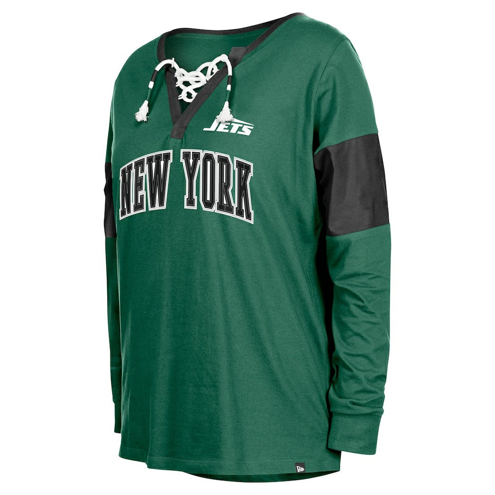 New York Jets New Era Women's Lace-Up Notch-Neck Long Sleeve T-Shirt Green