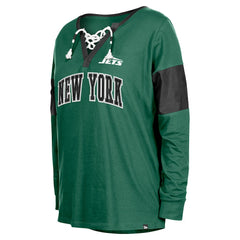 New York Jets New Era Women's Lace-Up Notch-Neck Long Sleeve T-Shirt Green