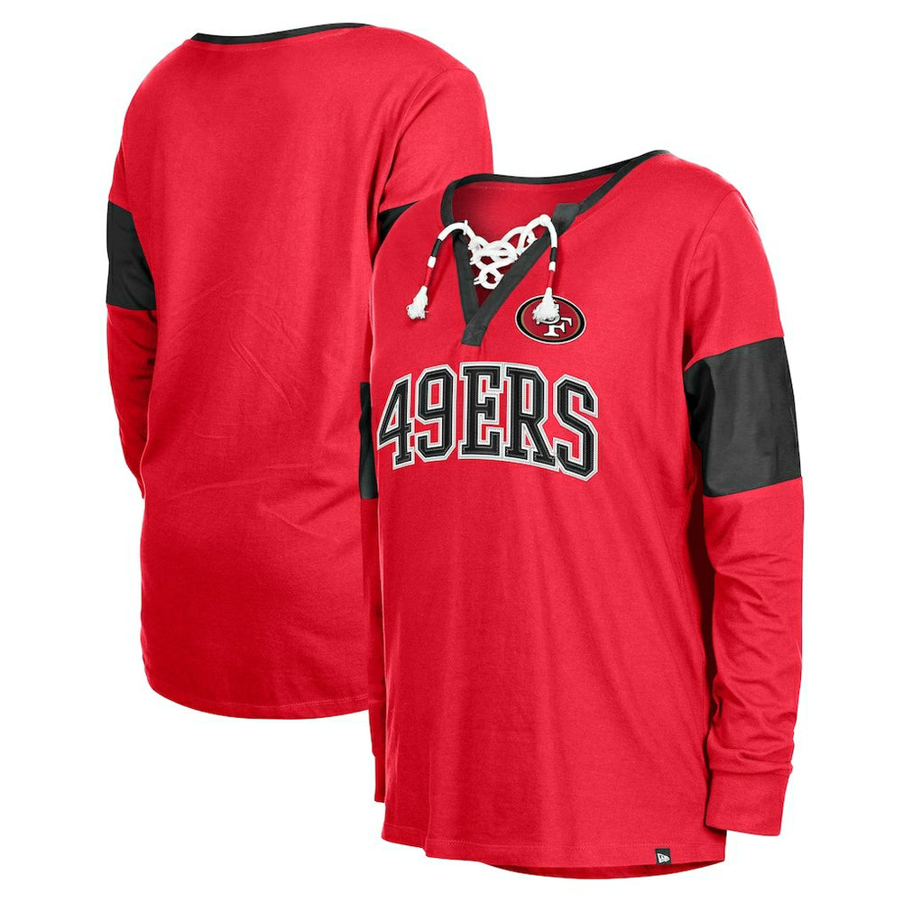 San Francisco 49ers New Era Women's Lace-Up Notch-Neck Long Sleeve T-Shirt Scarlet