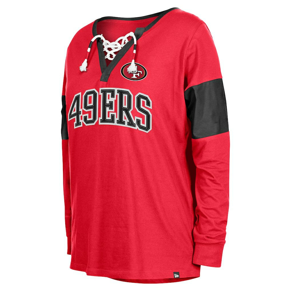 San Francisco 49ers New Era Women's Lace-Up Notch-Neck Long Sleeve T-Shirt Scarlet