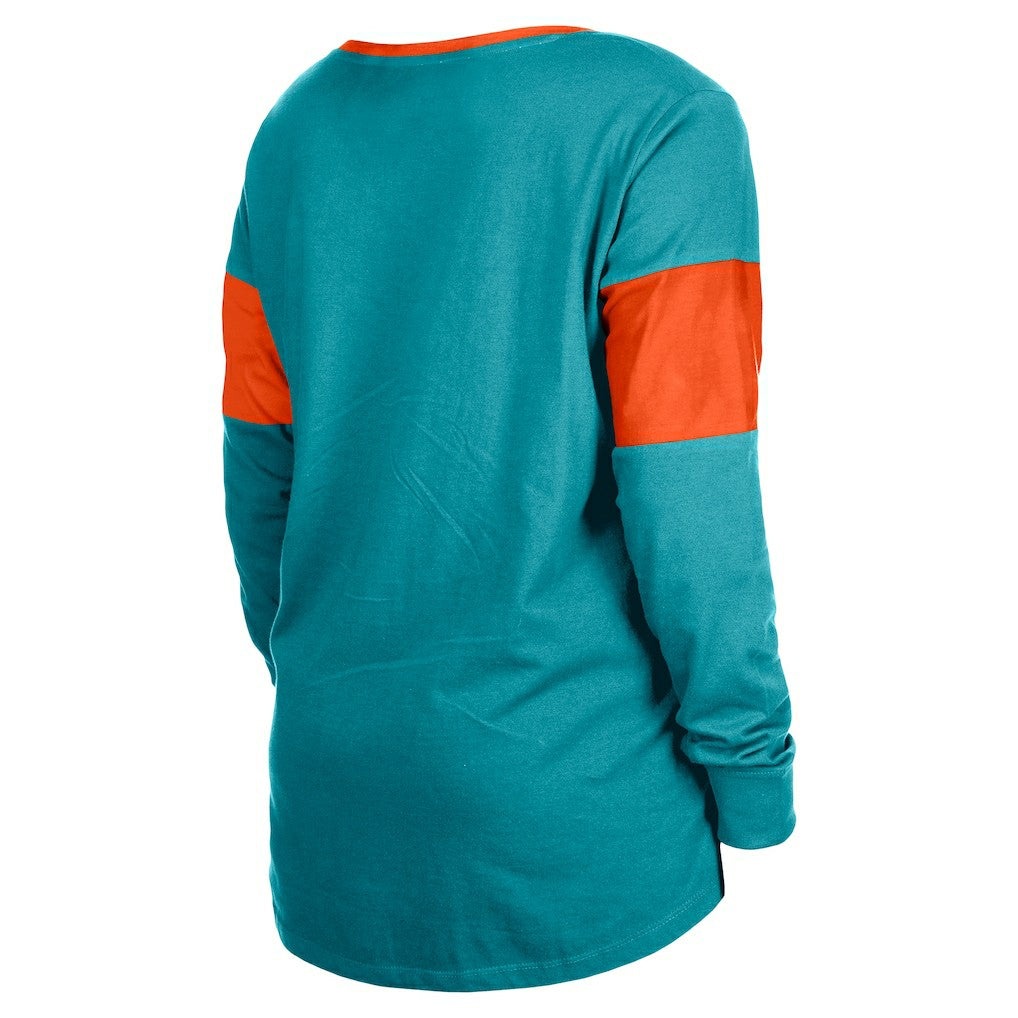 Miami Dolphins New Era Women's Lace-Up Notch-Neck Long Sleeve T-Shirt Aqua
