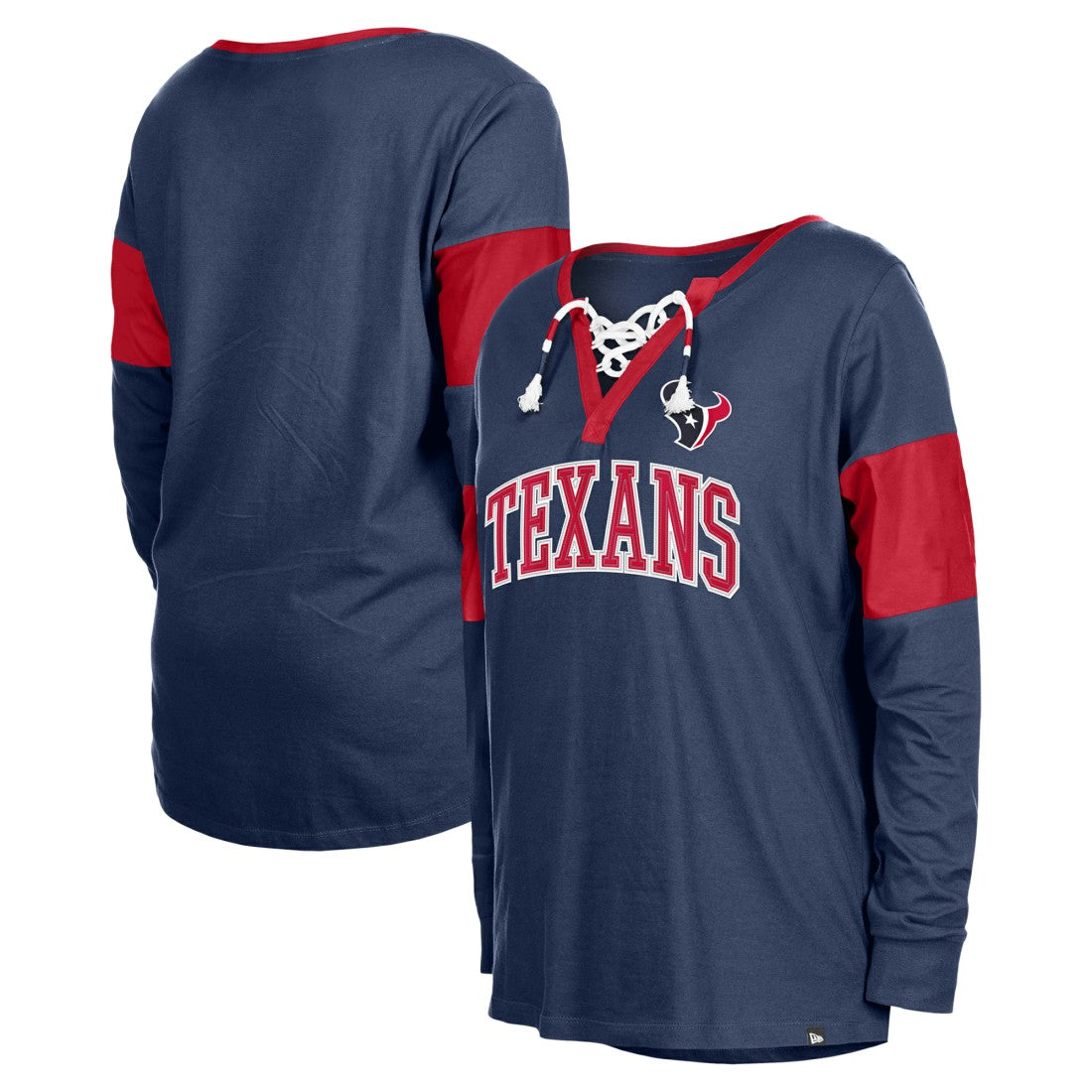 Houston Texans New Era Women's Lace-Up Notch-Neck Long Sleeve T-Shirt Navy