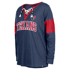 Houston Texans New Era Women's Lace-Up Notch-Neck Long Sleeve T-Shirt Navy