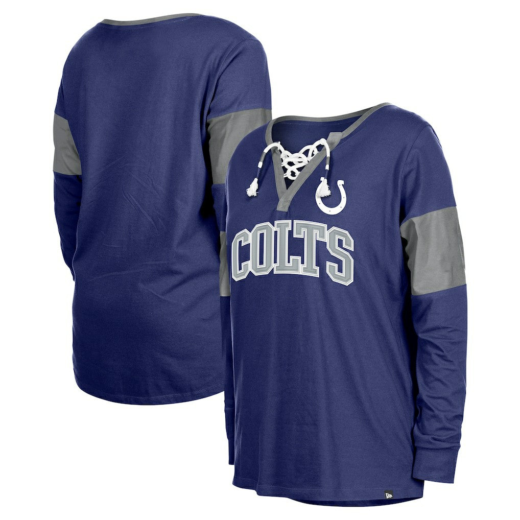 Indianapolis Colts New Era Women's Lace-Up Notch-Neck Long Sleeve T-Shirt Royal