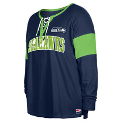 Seattle Seahawks New Era Women's Plus Size Lace-Up Notch Neck Long Sleeve T-Shirt  College Navy