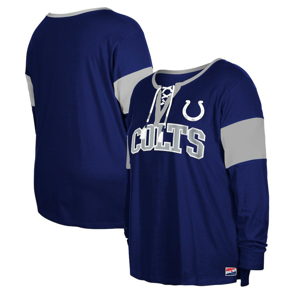 Indianapolis Colts New Era Women's Plus Size Lace-Up Notch Neck Long Sleeve T-Shirt  Royal