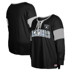 Las Vegas Raiders New Era Women's Plus Size Lace-Up Notch Neck Long Sleeve T-Shirt  Black