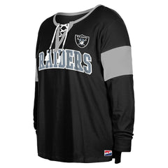Las Vegas Raiders New Era Women's Plus Size Lace-Up Notch Neck Long Sleeve T-Shirt  Black