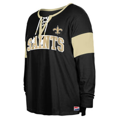New Orleans Saints New Era Women's Plus Size Lace-Up Notch Neck Long Sleeve T-Shirt  Black