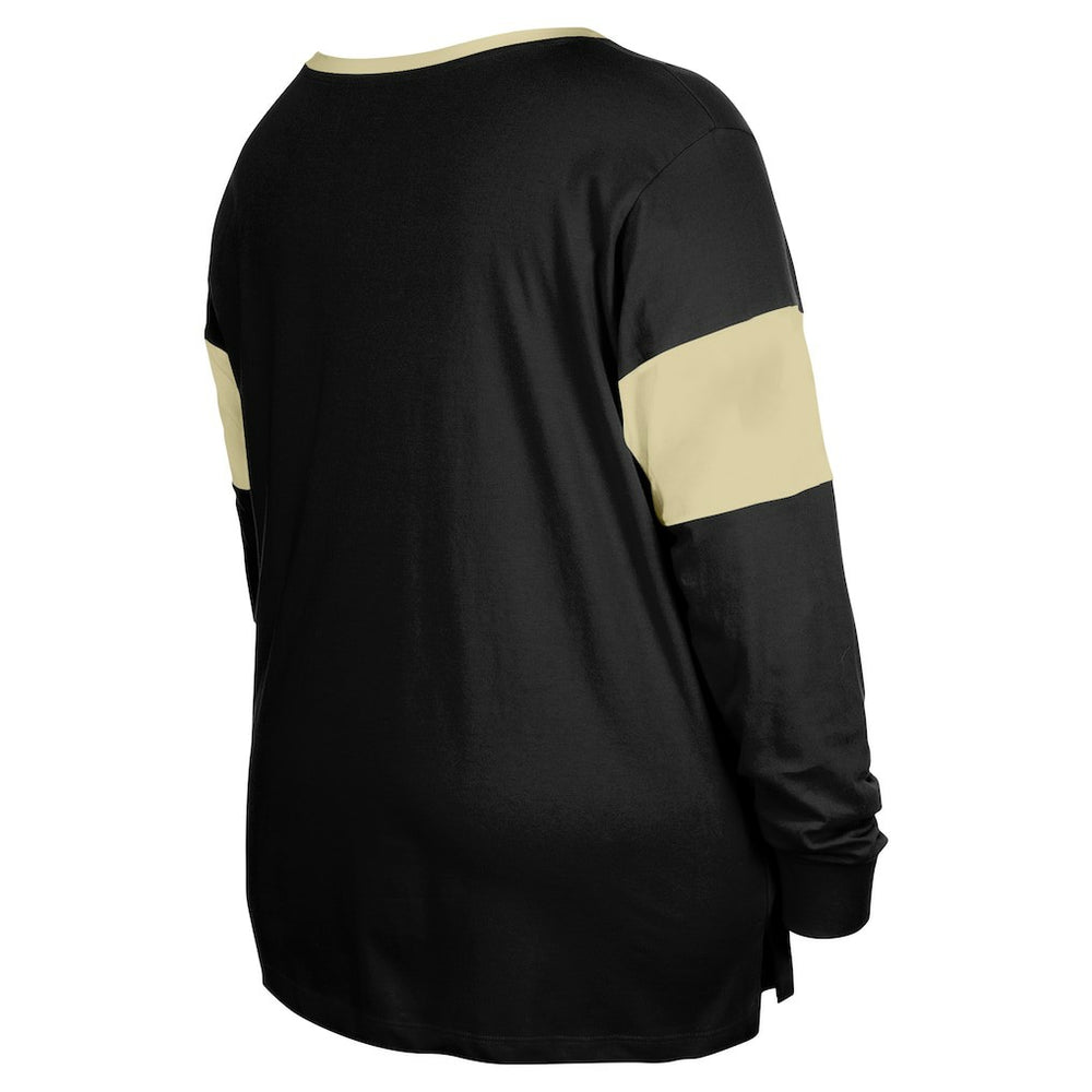 New Orleans Saints New Era Women's Plus Size Lace-Up Notch Neck Long Sleeve T-Shirt  Black
