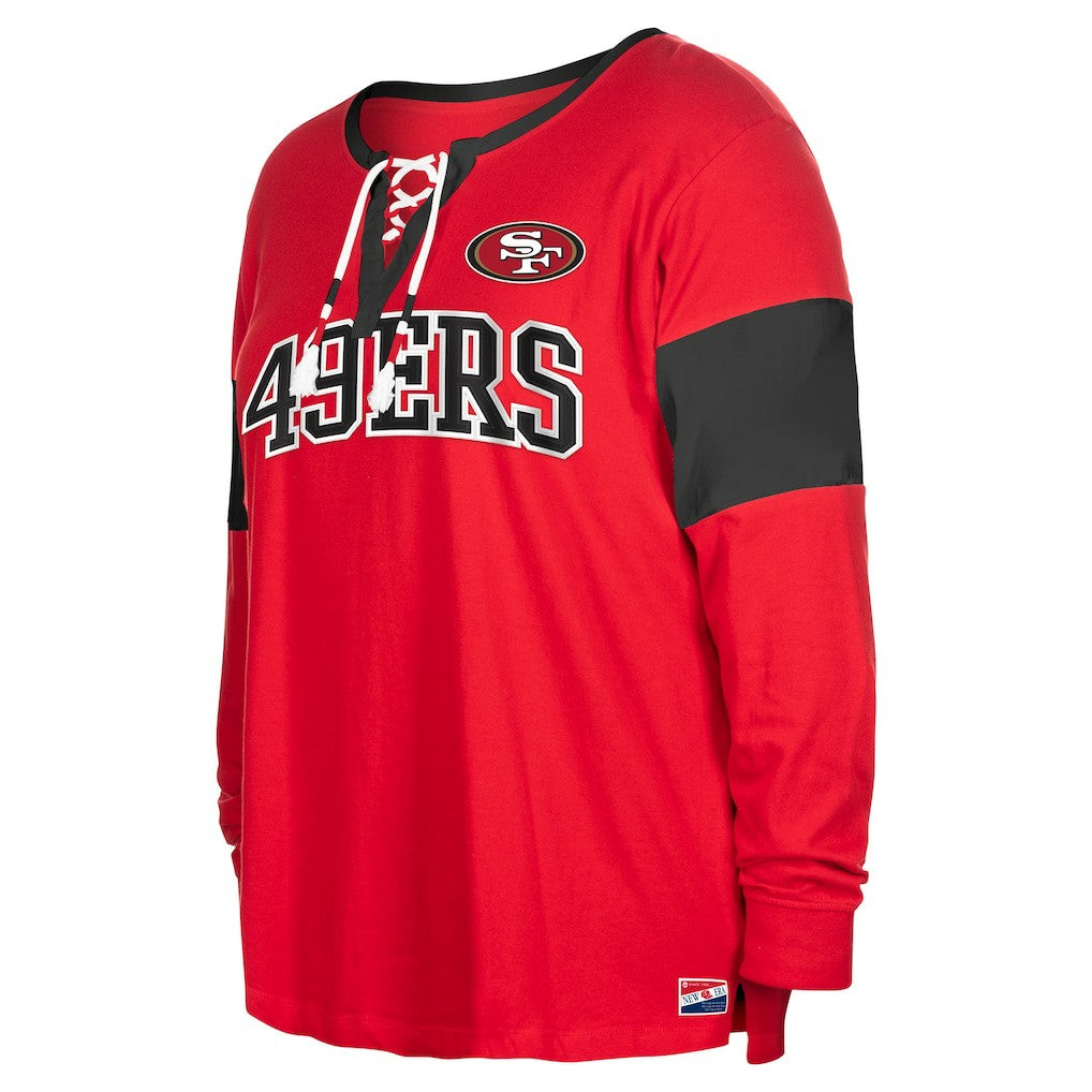 San Francisco 49ers New Era Women's Plus Size Lace-Up Notch Neck Long Sleeve T-Shirt  Scarlet