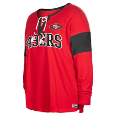 San Francisco 49ers New Era Women's Plus Size Lace-Up Notch Neck Long Sleeve T-Shirt  Scarlet