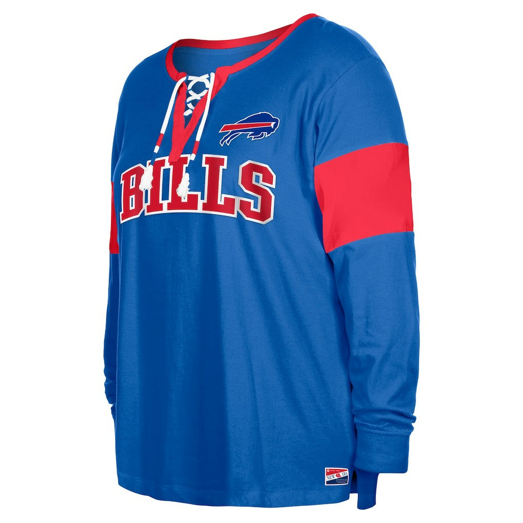 Buffalo Bills New Era Women's Plus Size Lace-Up Notch Neck Long Sleeve T-Shirt  Royal