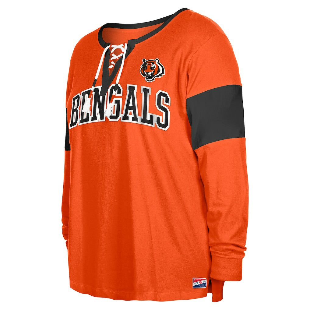 Cincinnati Bengals New Era Women's Plus Size Lace-Up Notch Neck Long Sleeve T-Shirt  Orange