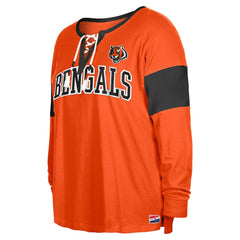 Cincinnati Bengals New Era Women's Plus Size Lace-Up Notch Neck Long Sleeve T-Shirt  Orange