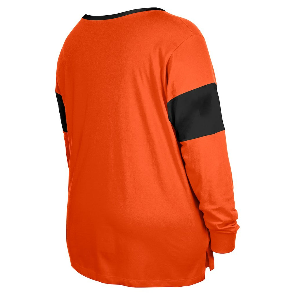 Cincinnati Bengals New Era Women's Plus Size Lace-Up Notch Neck Long Sleeve T-Shirt  Orange
