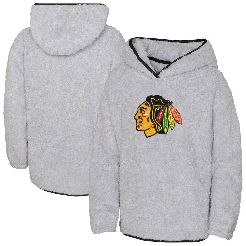 NHL Chicago Blackhawks Girls Youth Ultimate Teddy Fleece Pullover Hoodie - Heather Gray