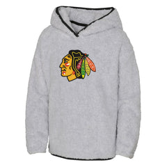 NHL Chicago Blackhawks Girls Youth Ultimate Teddy Fleece Pullover Hoodie - Heather Gray