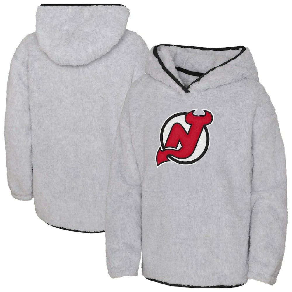 NHL New Jersey Devils Girls Youth Ultimate Teddy Fleece Pullover Hoodie - Gray