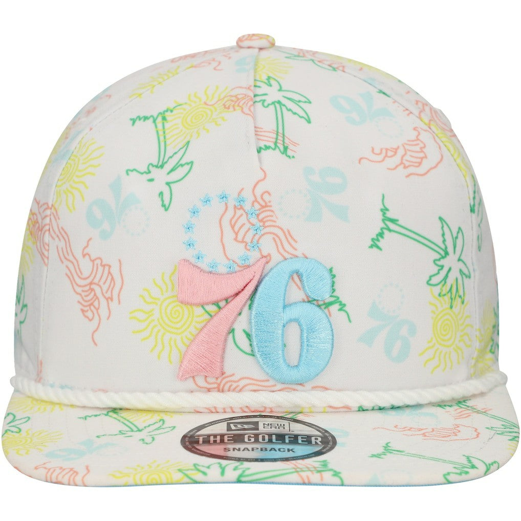 Philadelphia 76ers Palm Trees and Waves Golfer Adjustable Hat White
