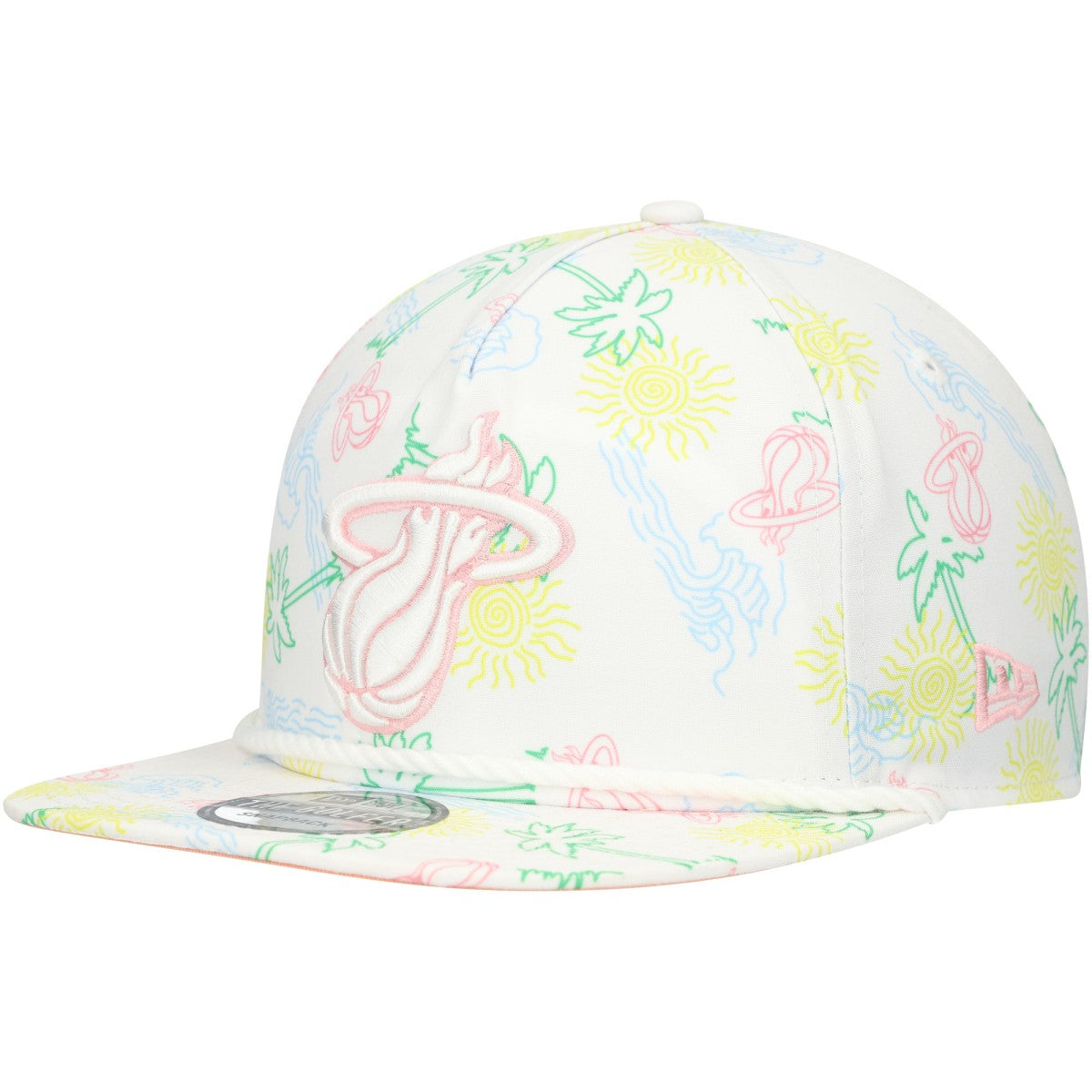 Miami Heat Palm Trees and Waves Golfer Adjustable Hat White