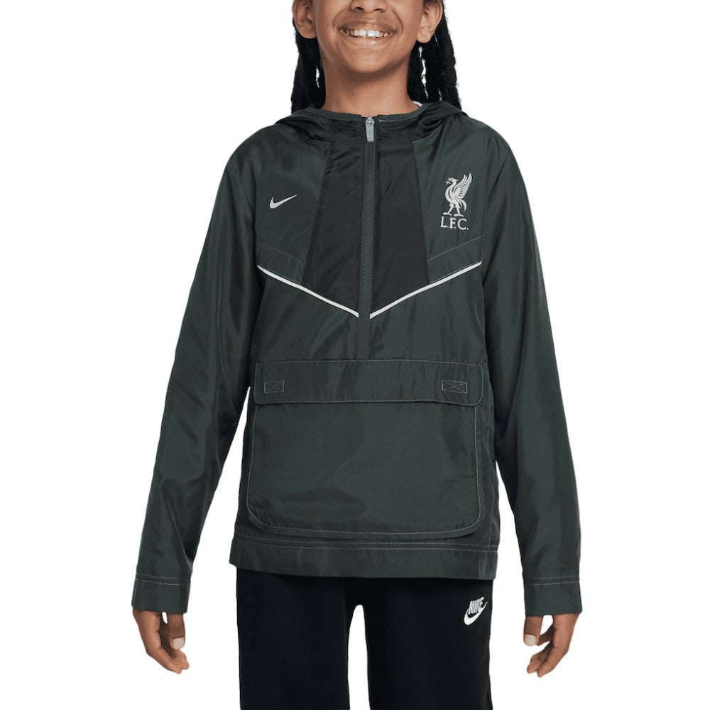 Liverpool Youth Amplify Windrunner Anorak Half-Zip Hoodie Jacket Black