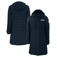 Seattle Seahawks Cutter & Buck Women's Mission Ridge Repreve Eco Insulated Long Full-Zip Puffer Jacket Navy