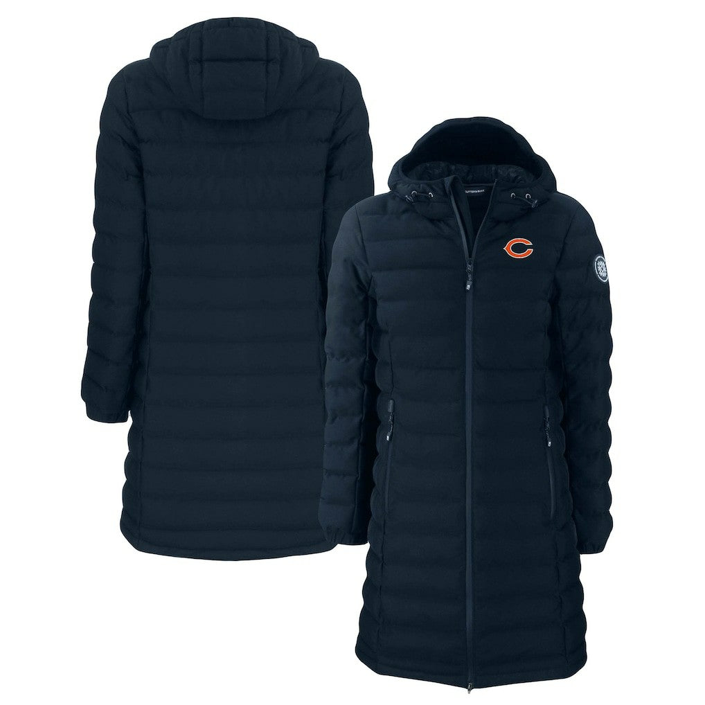 Chicago Bears Cutter & Buck Women's Mission Ridge Repreve Eco Insulated Long Full-Zip Puffer Jacket Navy
