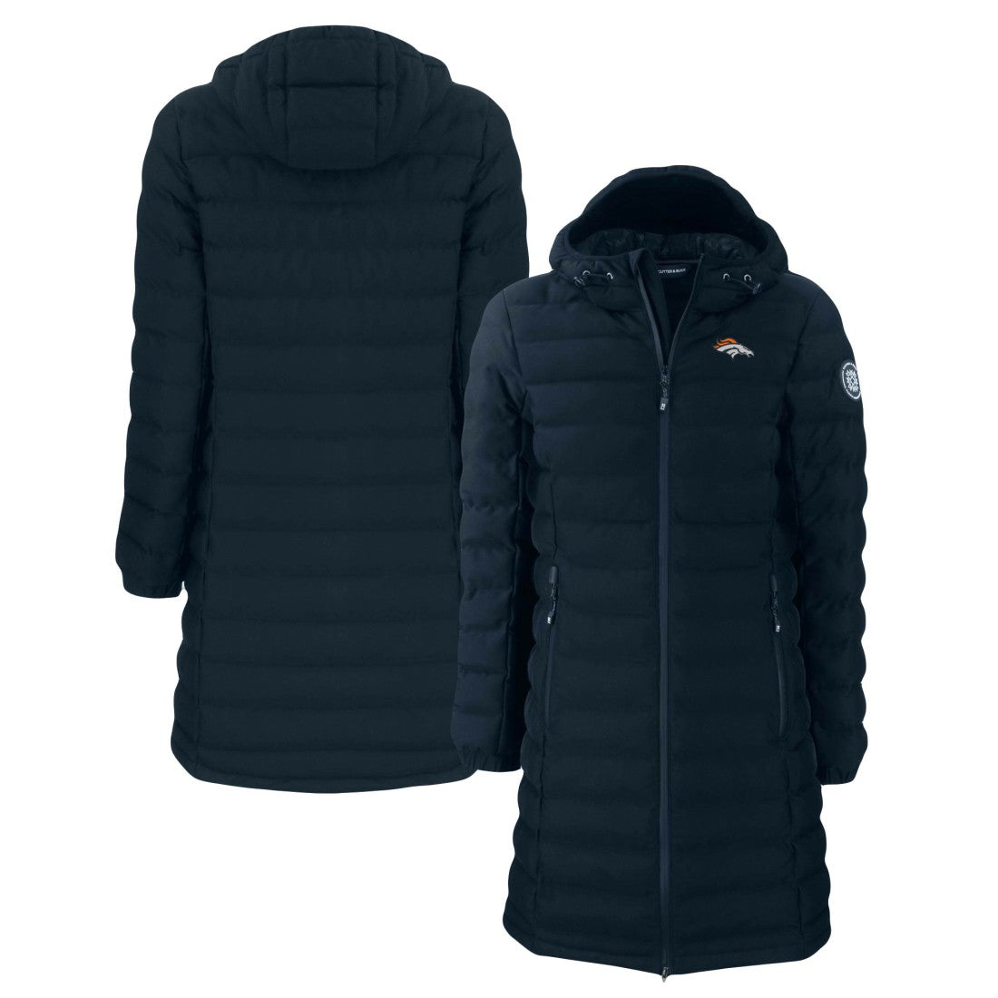 Denver Broncos Cutter & Buck Women's Mission Ridge Repreve Eco Insulated Long Full-Zip Puffer Jacket Navy