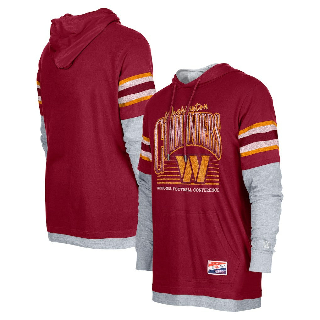 Washington Commanders New Era Twofer Long Sleeve Hooded T-Shirt Burgundy