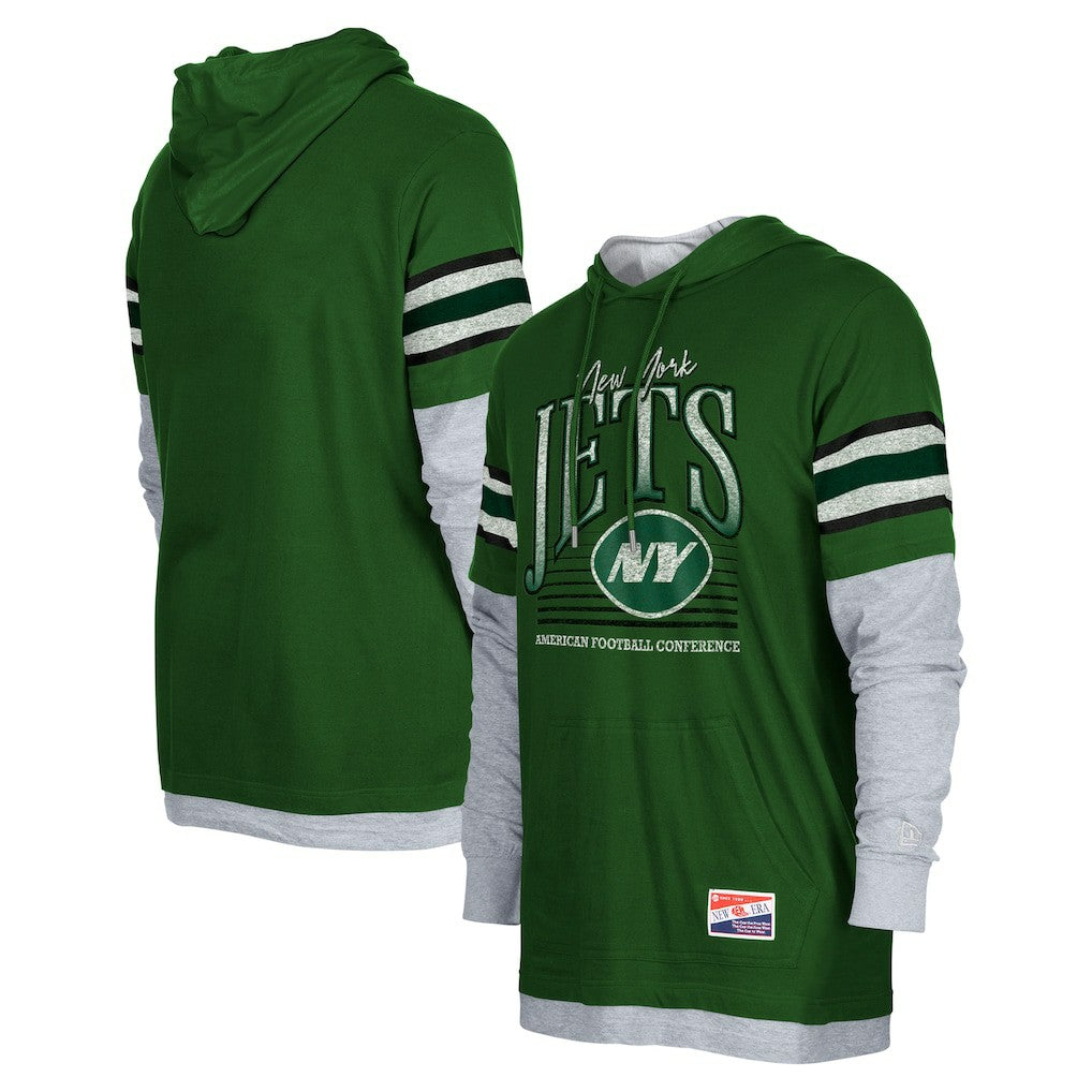 New York Jets New Era Twofer Long Sleeve Hooded T-Shirt Green