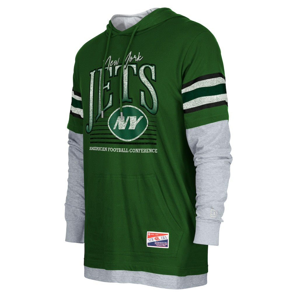 New York Jets New Era Twofer Long Sleeve Hooded T-Shirt Green