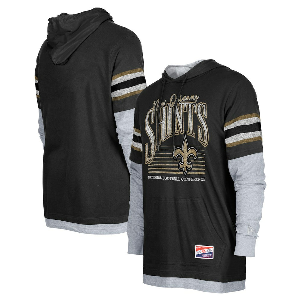 New Orleans Saints New Era Twofer Long Sleeve Hooded T-Shirt Black
