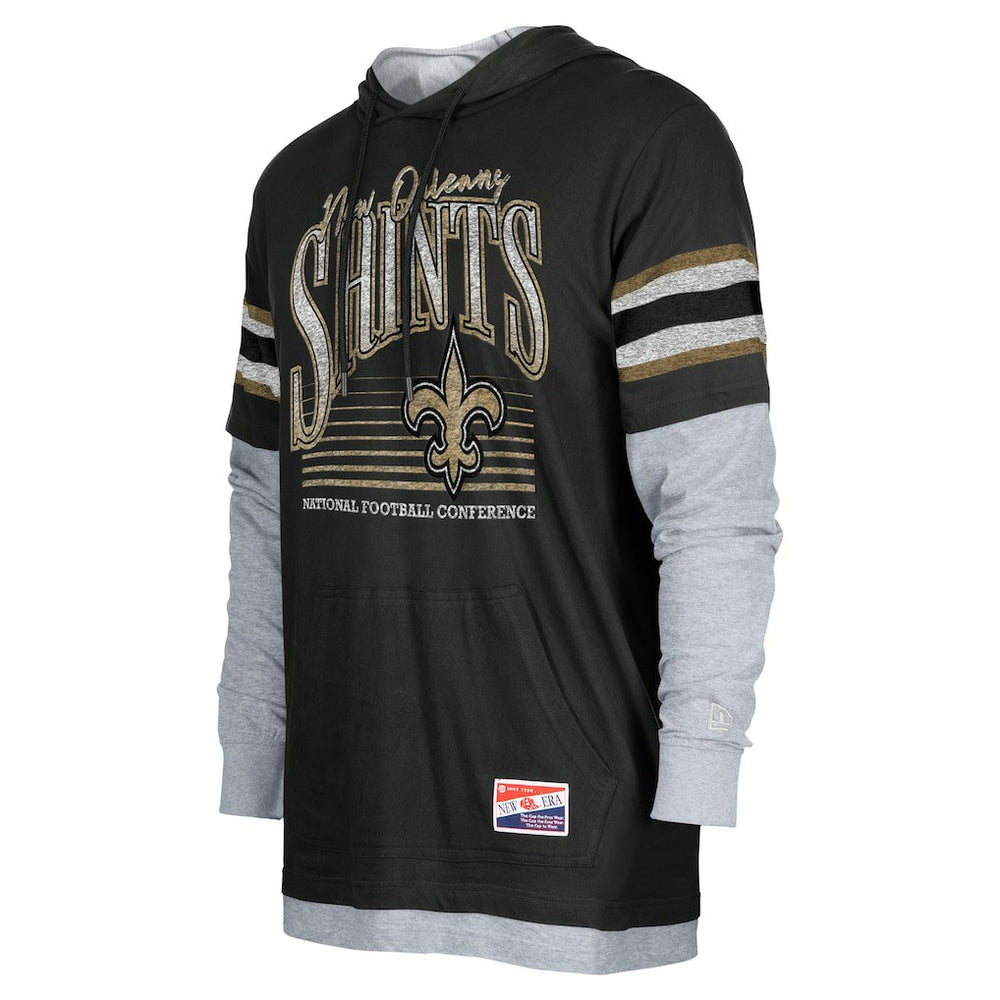 New Orleans Saints New Era Twofer Long Sleeve Hooded T-Shirt Black