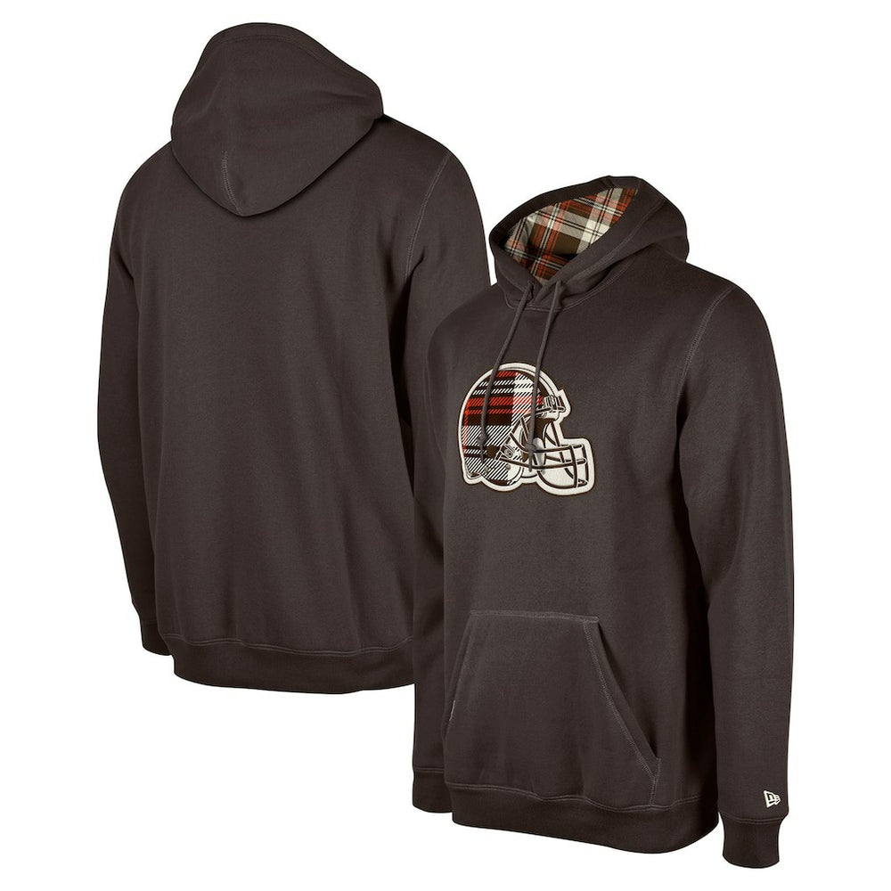 Cleveland Browns New Era 3rd Down Plaid Pullover Hoodie Brown