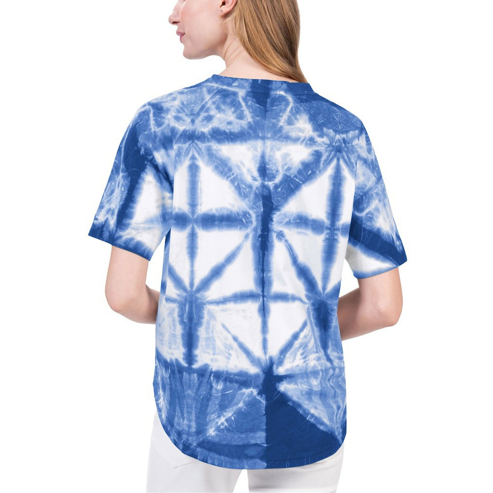 New York Knicks G-III 4Her by Carl Banks Women's Tournament Raglan Oversized Tie-Dye V-Neck T-Shirt Blue