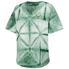 Milwaukee Bucks G-III 4Her by Carl Banks Women's Tournament Raglan Oversized Tie-Dye V-Neck T-Shirt Hunter Green