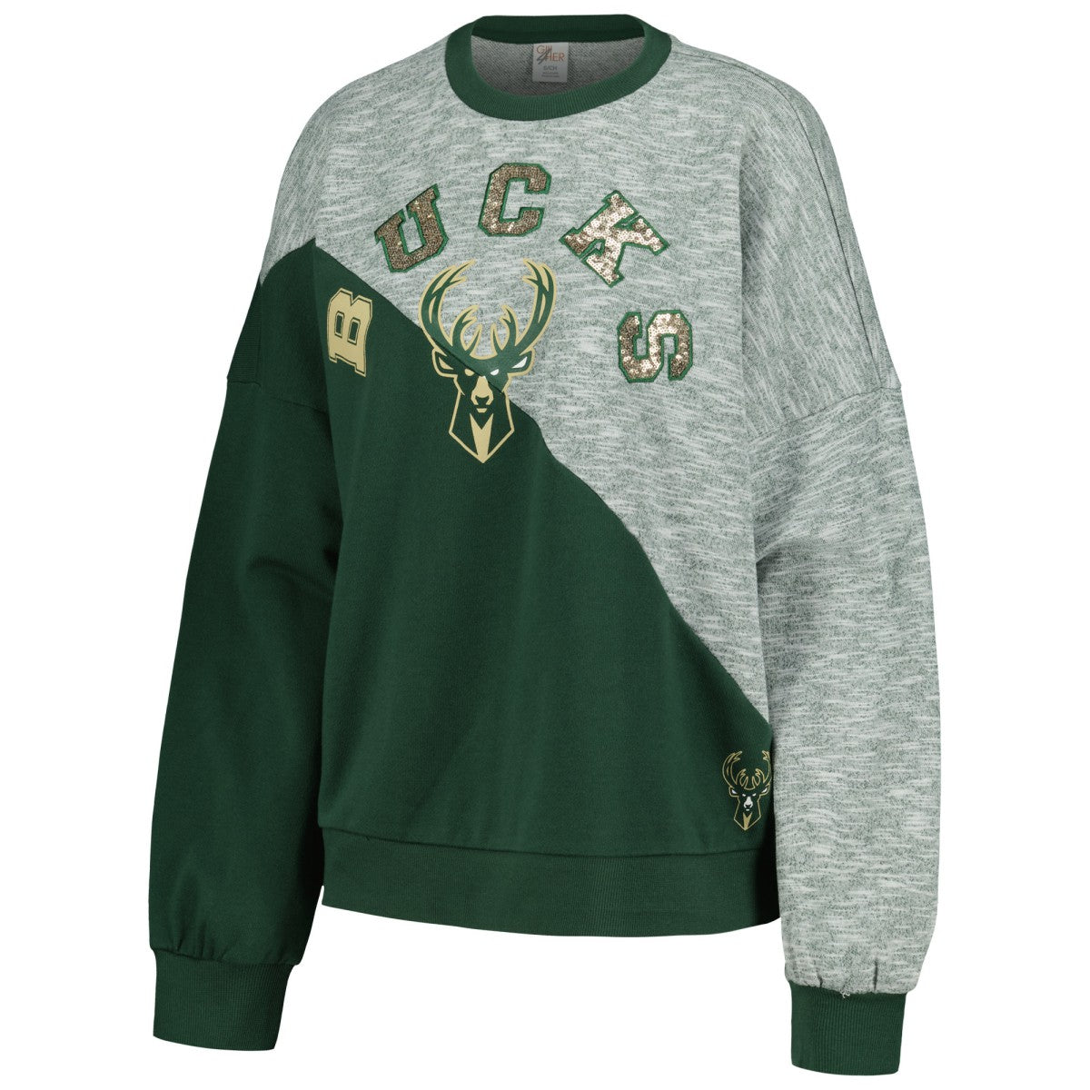 Milwaukee Bucks G-III 4Her by Carl Banks Women's Benches Split Pullover Sweatshirt Hunter Green