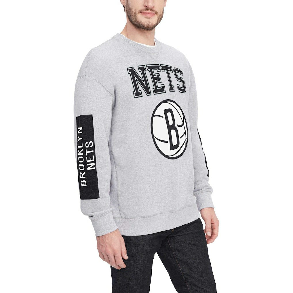 Brooklyn Nets Tommy Jeans Hayes Crew Neck Pullover Sweatshirt Heather Gray