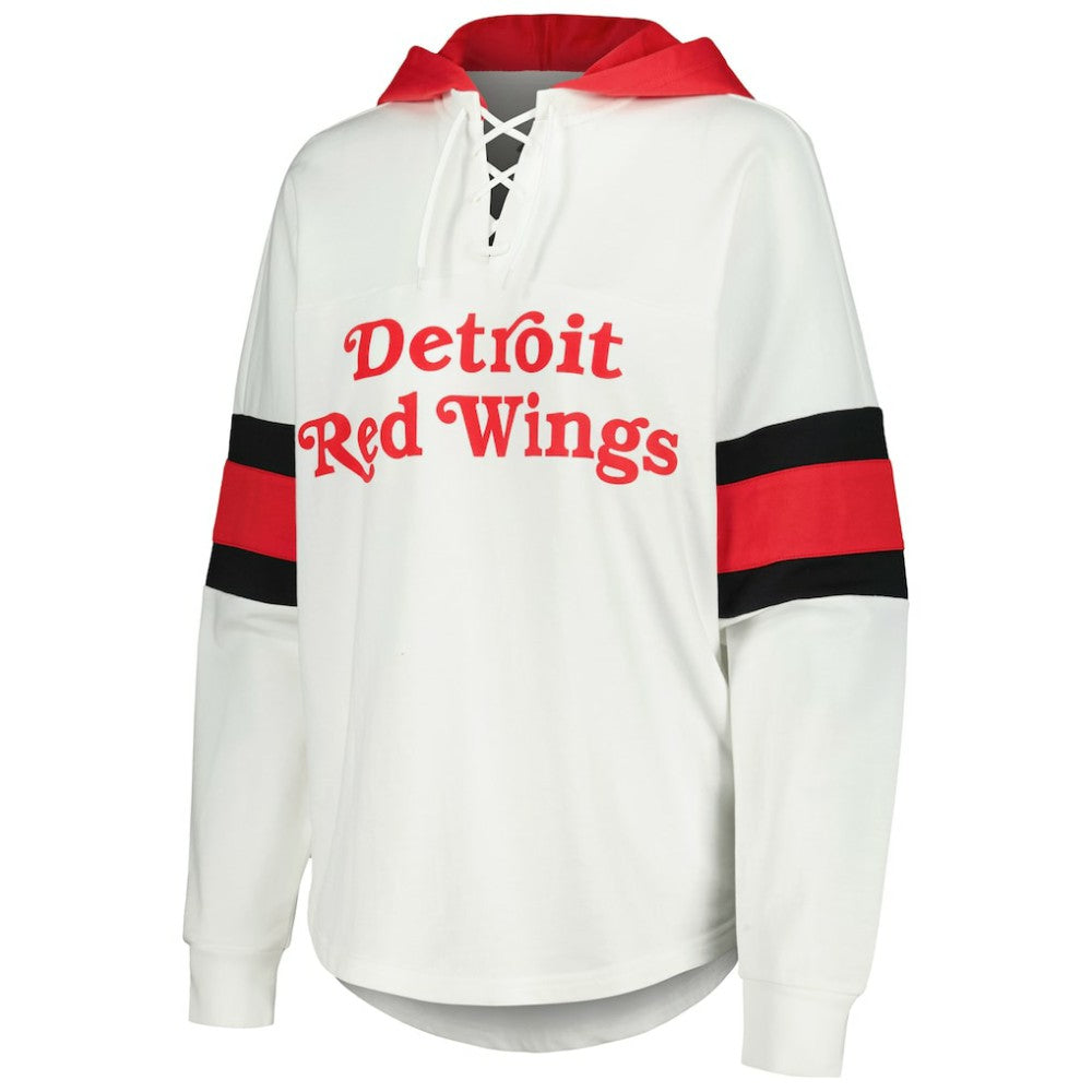 NHL Detroit Red Wings G-III 4Her by Carl Banks Women's Goal Zone Long Sleeve Lace-Up Hoodie T-Shirt - White/Red