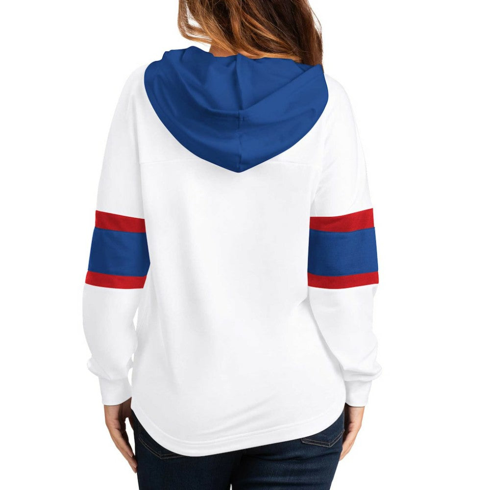 NHL New York Rangers G-III 4Her by Carl Banks Women's Goal Zone Long Sleeve Lace-Up Hoodie T-Shirt - White/Blue