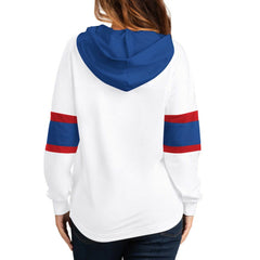 NHL New York Rangers G-III 4Her by Carl Banks Women's Goal Zone Long Sleeve Lace-Up Hoodie T-Shirt - White/Blue