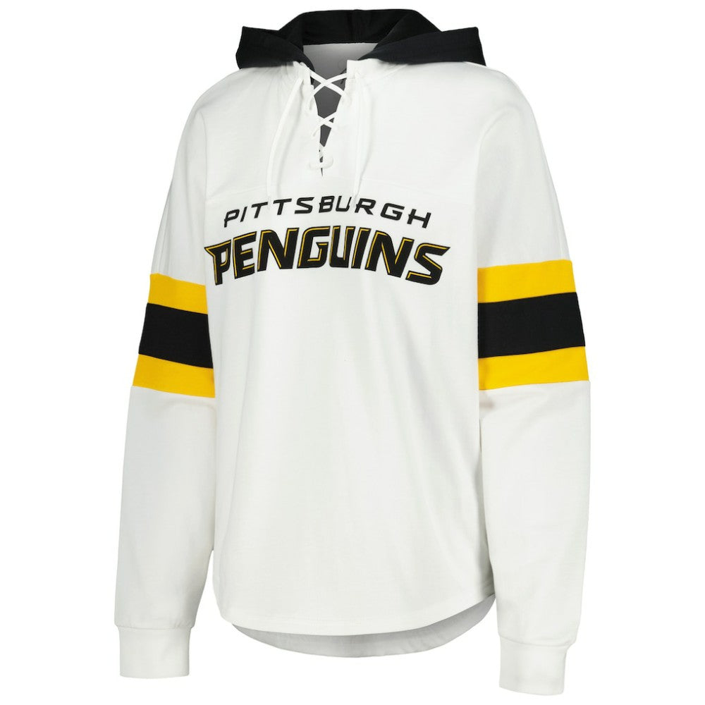 NHL Pittsburgh Penguins G-III 4Her by Carl Banks Women's Goal Zone Long Sleeve Lace-Up Hoodie T-Shirt - White/Black
