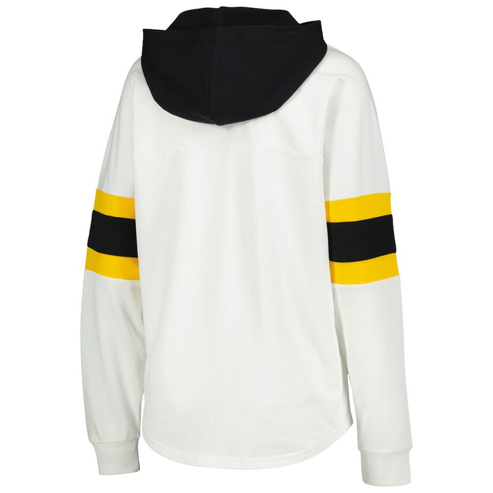 NHL Pittsburgh Penguins G-III 4Her by Carl Banks Women's Goal Zone Long Sleeve Lace-Up Hoodie T-Shirt - White/Black