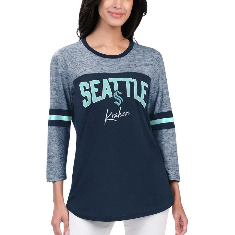 NHL Seattle Kraken G-III 4Her by Carl Banks Women's Play The Game 3/4-Sleeve T-Shirt - Deep Sea Blue